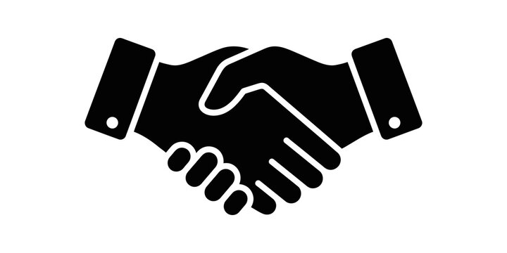 Handshake agreement black flat icon for business deals and partnerships.