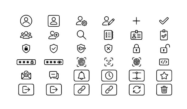Profile Authentication and Login Outline Icons Vector Collection