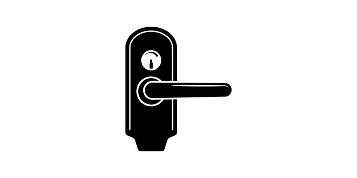 Black modern door handle icon with lock cylinder for security designs.