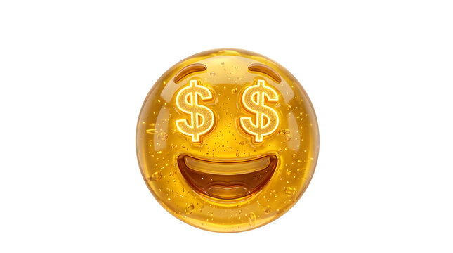 Illustration of Happy emoji with dollar signs eyes isolated on transparent background.