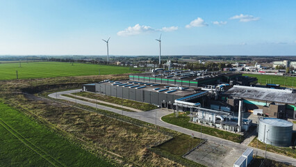 Fototapeta premium Green energy data facility in rural landscape