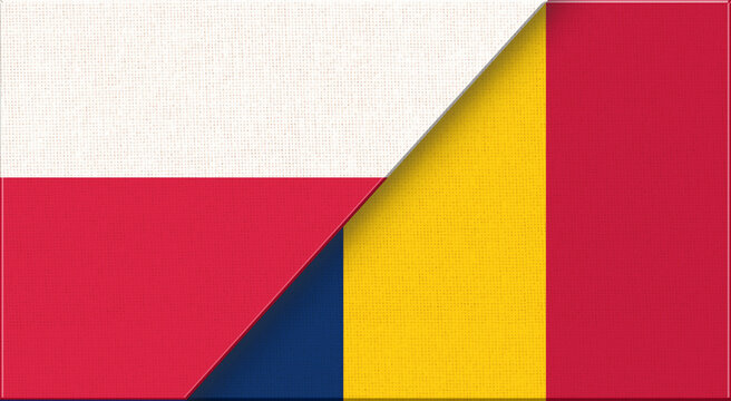 Double Flag of Poland and Chad on Fabric Texture - 3D Illustration