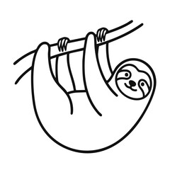 Naklejka premium Minimal Sloth Hanging on Branch Line Art Icon