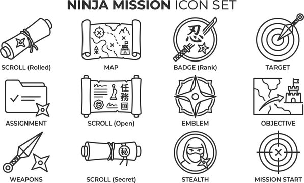 Ninja Mission Icon Set Line