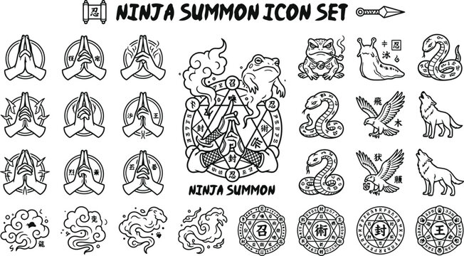 Ninja Summon Icon Set Line
