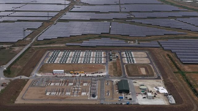 Aerial View of Cleve Hill Solar Park and Energy Storage Site in Kent, UK