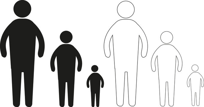 Silhouettes et contours d'adultes, ados, enfants sur fond blanc
