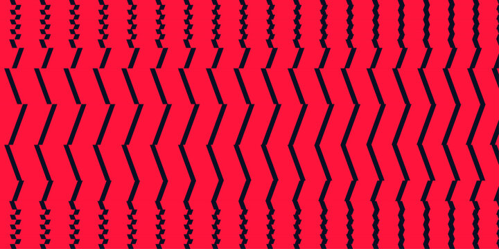 Bright magenta red background featuring dark navy vertical zig-zag line pattern