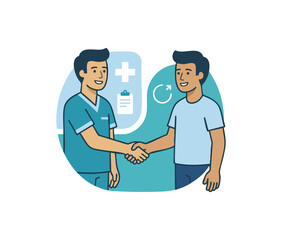 Fototapeta premium Healthcare professional and patient shaking hands in agreement and trust