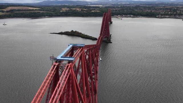 Aerial view of the forth rail bridge in scotland