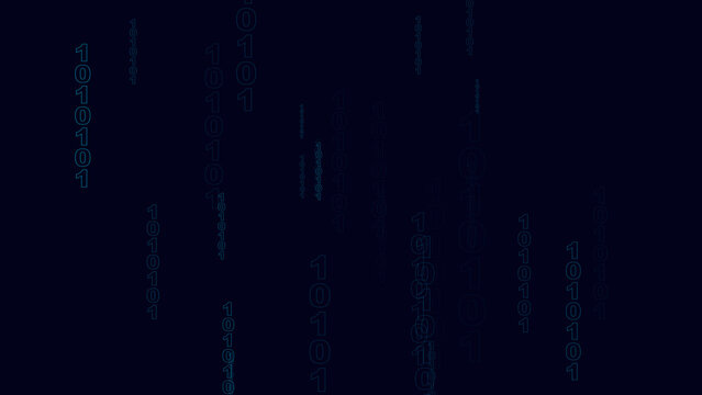 Falling binary code numbers on blue background. This falling binary code visualizes digital data. Falling binary code for technology and scifi themes.
