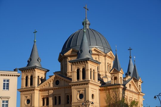 Lodz city in Poland. Architecture of Pentecost Church (Kosciol Zeslania Ducha Swietego).