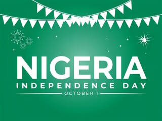 Obraz premium Nigeria independence day celebration banner with white bunting flags on a green background
