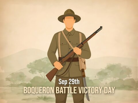 Paraguayan soldier with rifle commemorating boqueron battle victory day on september 29th