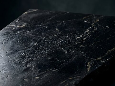 Dark marble countertop with white veins close up texture and dramatic lighting