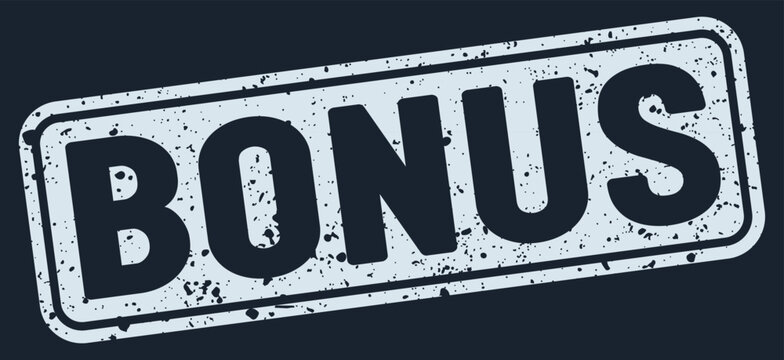 bonus stamp. bonus white rectangular grunge stamp on dark blue background