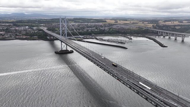 Forth road bridge aerial view over the firth of forth estuary