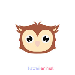 Fototapeta premium Cute Funny Orange Cat and Owl Cartoon Character Faces, Adorable Animal Vector Illustration with Big Smiling Eyes, Playful Baby Pet Art Design