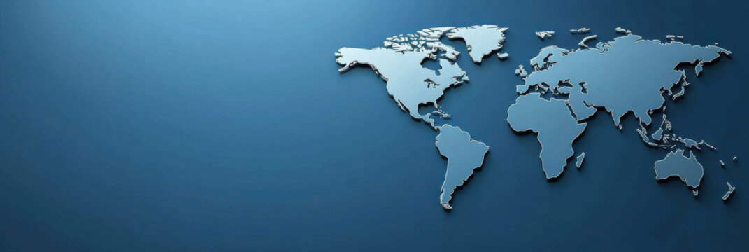 World map in blue and white colors on a blue background