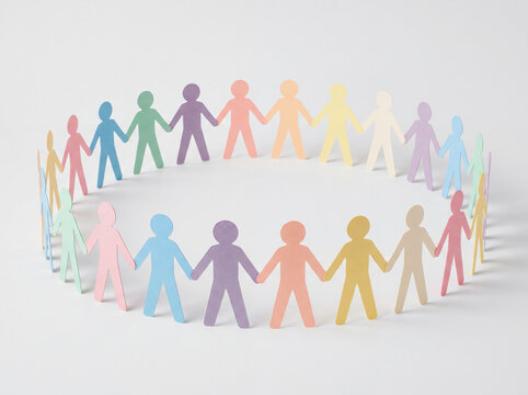 Paper Chain People Holding Hands in Circle Concept for Unity, Diversity, Teamwork, and Community