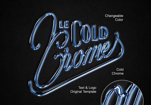 Cold Color Chrome Text Logo Template For Poster And Branding Design