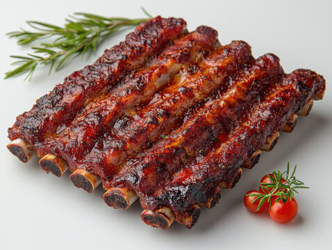 Raw pork ribs, white background