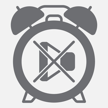 Alarm clock off solid icon, turn off noise concept. Vector graphics. Mute dial sign with glyph style icon for mobile or web design