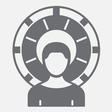Time traveler solid icon, time machine, time warp concept. Vector graphics. Time travel machine and person sign with glyph style icon for mobile or web design