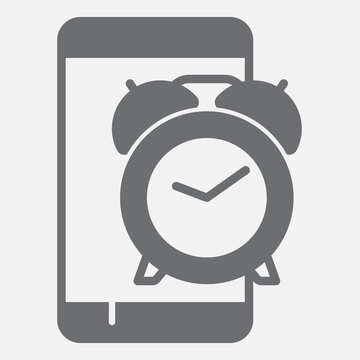 Alarm clock app solid icon, mobile wake up concept. Vector graphics. Smartphone clock, app sign with glyph style icon for mobile or web design