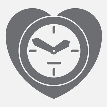 Heart shaped clock solid icon, time heals concept. Vector graphics. Love shape, ticking sign with glyph style icon for mobile or web design