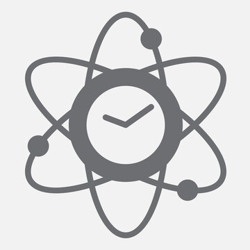 Atomic clock solid icon, precise time concept. Vector graphics. Atomic time, atom sign with glyph style icon for mobile or web design