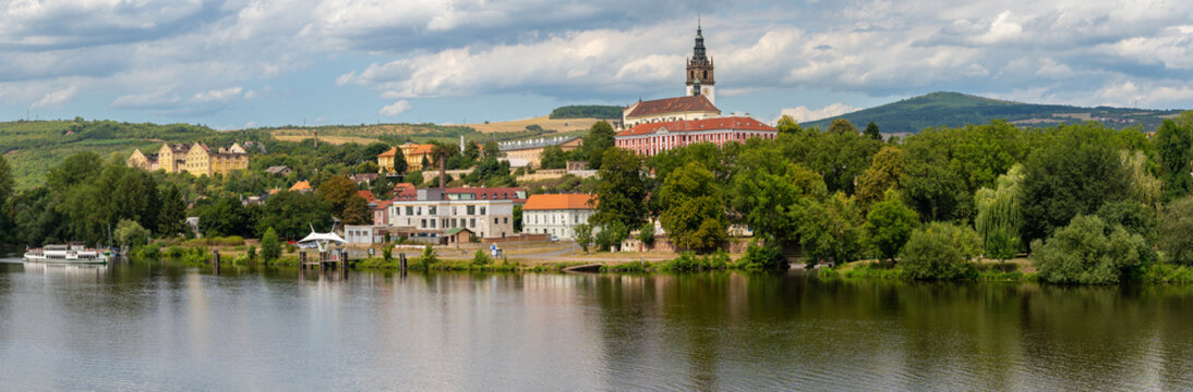 Panorama of Litomerice with Cathedral of St. Stephen and Elbe river in Czech Republic