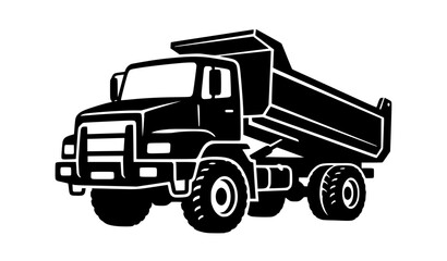 Black Tipper Truck Silhouette Vector Illustration with Raised Dump Body for Construction © MDShahinuddin