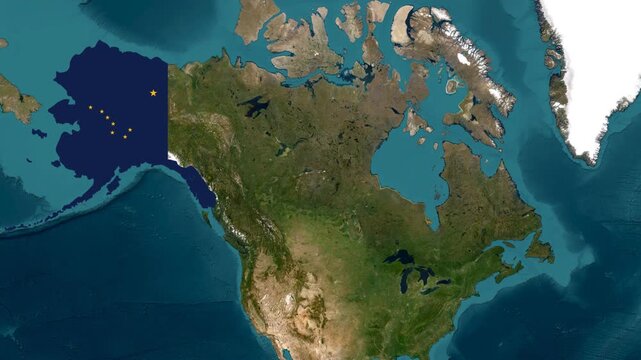Alaska State of the United States of America Administrative Map Boundary Reveal Animation on Map Satellite
