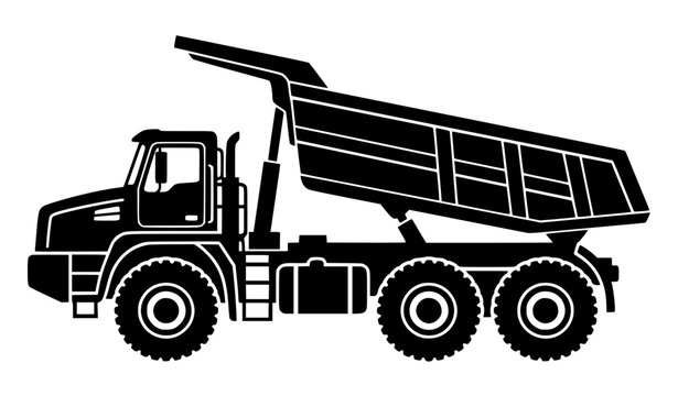 Heavy Duty Dump Truck Black Silhouette Vector Icon for Construction Transport and Industry
