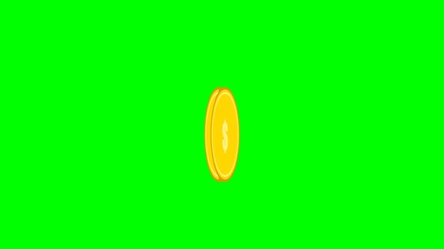 Large gold financial coin icon with a physical impact bounce, rotational reveal, and deterministic seamless loop. Green screen overlay and social media ready for finance, banking, fintech, payment, sa