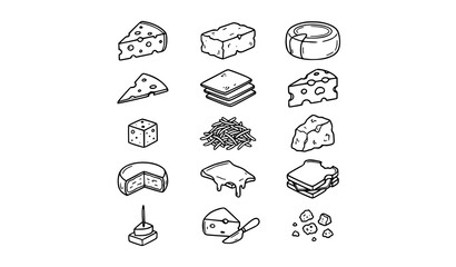 Obraz premium Hand Drawn Cheese Doodle Line Icons Collection Vector