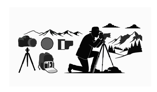 Creative photographer silhouette vector illustration for World Photography Day