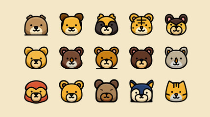 Fototapeta premium Collection of Cute Cartoon Animal Faces