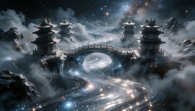 Peach Garden of Immortality with glowing peach trees in celestial realm fantasy art