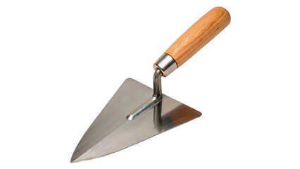 Metal garden hand trowel shovel with wooden handle isolated on a white background © Freya