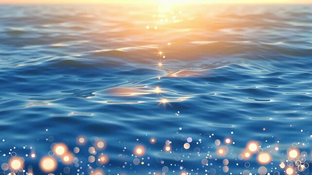 Ocean Serenity at Sunrise: Gentle waves undulate under a brilliant sunrise, casting a warm golden glow across the water's surface, creating a tranquil and mesmerizing scene.