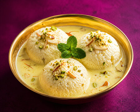 Rasmalai in Saffron Milk with Pistachio and Almond Garnish