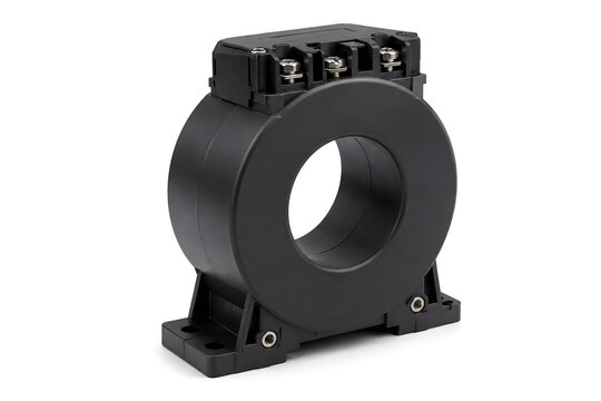 Black toroidal current transformer sensor for electrical monitoring and industrial control systems