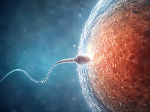 Sperm Cell Attempting to Penetrate Human Egg Membrane