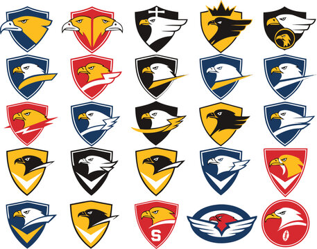 Set of Heraldic Shields with National Flags, Shield Badge Collection, Flag Emblems, Vector Icons for Identity and Branding