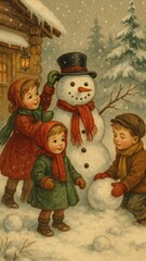 Fototapeta premium Vintage snowy childhood joy