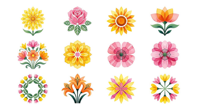 Vibrant Watercolor Flowers Array in Bright Colors