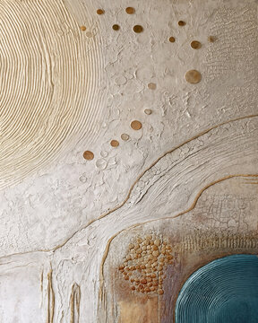 Submerged Shoreline - Plays on the aerial, map-like perspective featuring a deep teal/blue pool against weathered plaster textures.