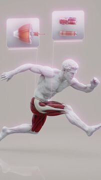Conceptual 3D animation of a Greek statue running with visible muscle anatomy